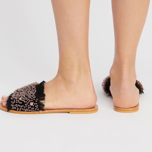 Free People Outer Banks Fringe Embellished Slides - Picture 3 of 8